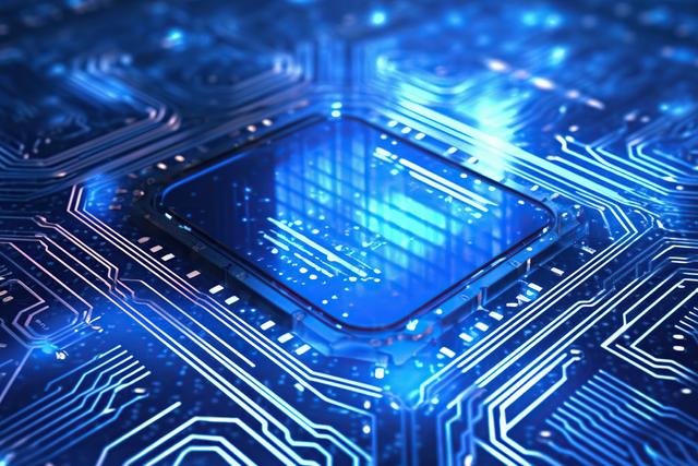 A stylized image of a circuit board